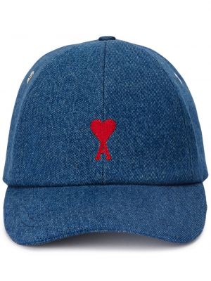 Haftowana czapka z daszkiem Ami Paris niebieska