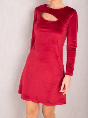 Кадифена мини рокля с дълъг ръкав Armonika червено