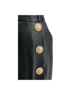 Falda de cuero de cintura alta Balmain negro