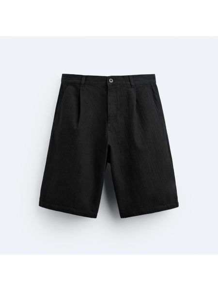 Плиссированные джинсовые шорты Zara черные