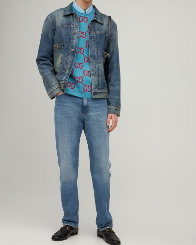 Bavlněná džínová bunda Gucci modrá