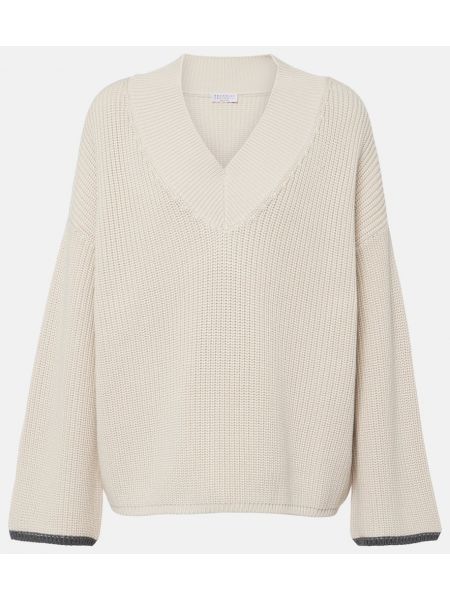 Sweter bawełniany Brunello Cucinelli beżowy
