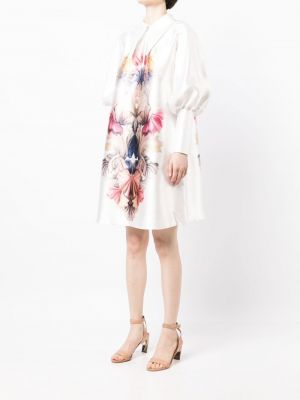 Sukienka koktajlowa w kwiatki z nadrukiem Saiid Kobeisy biała