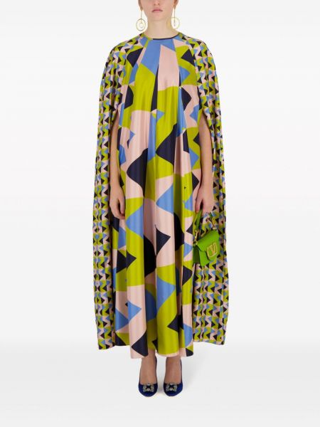 Robe de soirée en soie à imprimé à motif géométrique Paula vert