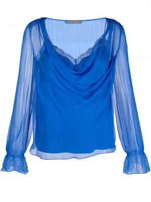 Svilena bluza s čipko Alberta Ferretti modra
