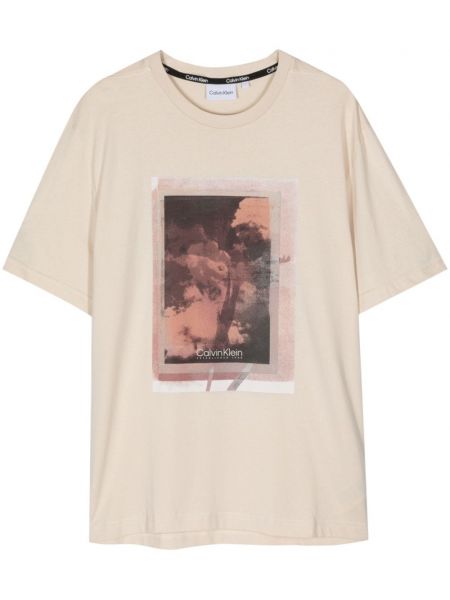 T-shirt en coton à imprimé Calvin Klein beige