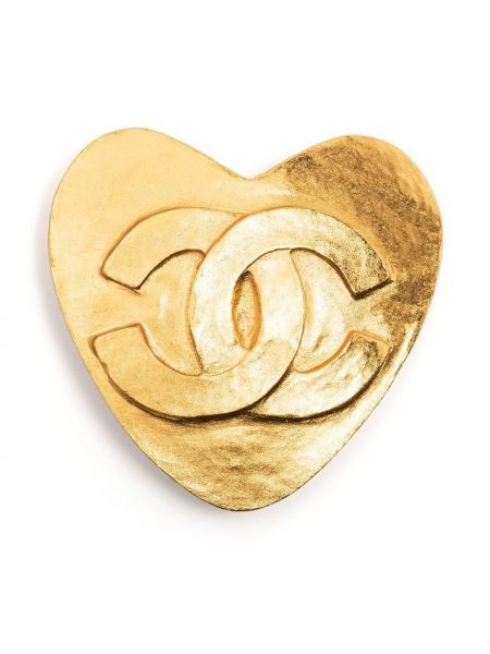 Brosa cu motiv cu inimi Chanel Pre-owned auriu
