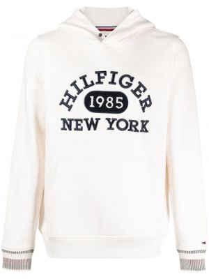 Pamučna hoodie s kapuljačom s vezom Tommy Hilfiger bijela