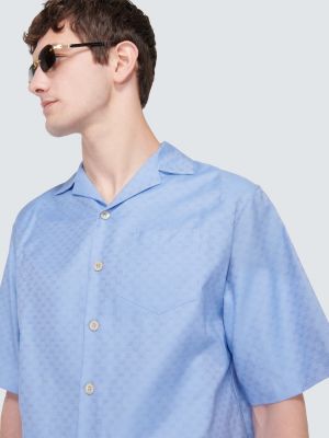 Camicia di cotone in tessuto jacquard Gucci blu