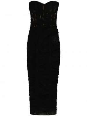 Коктейлна рокля от тюл с драперии Dolce & Gabbana черно