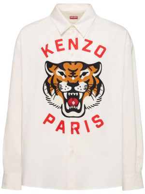 Kokvilnas krekls ar apdruku ar tīģera rakstu Kenzo Paris balts