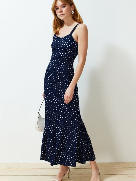 Πλεκτή φόρεμα με τιράντες με στενή εφαρμογή Trendyol μπλε