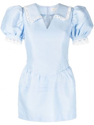 Jedwabna sukienka mini dopasowana na zamek Shushu/tong - niebieski