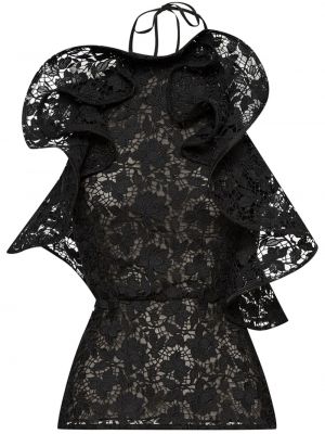 Блуза с волани с дантела Oscar De La Renta черно