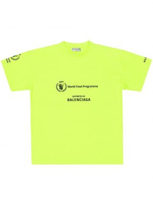 Kokvilnas t-krekls ar apdruku Balenciaga dzeltens