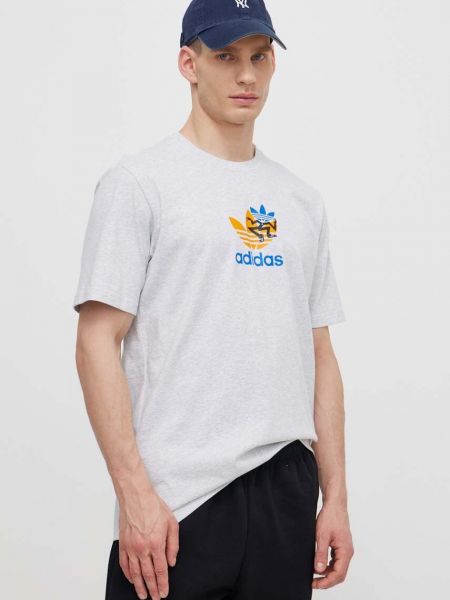 Koszulka bawełniana z nadrukiem Adidas Originals szara