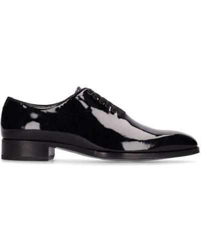 Кожени ниски обувки с връзки от лакирана кожа Tom Ford черно