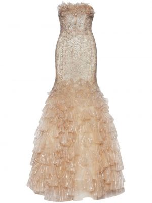 Siuvinėtas vakarinė suknelė su kristalais Oscar De La Renta auksinė