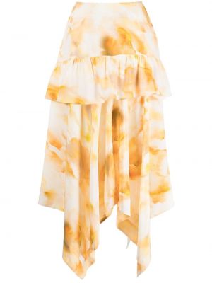 Hedvábné midi sukně s potiskem s volány Jason Wu - bílá