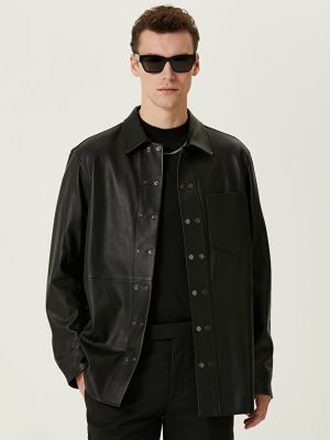 Кожаное пальто Neil Barrett черное
