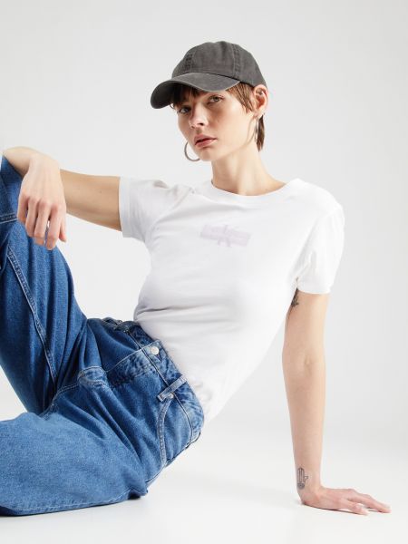 Slim fit priliehavé tričko Calvin Klein Jeans biela