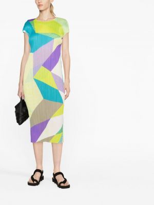 Sukienka w abstrakcyjne wzory plisowana Pleats Please Issey Miyake zielona