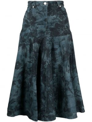 Kvetinová džínsová sukňa s potlačou Erdem modrá