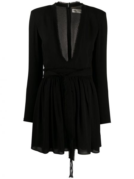 Vestido de cóctel con escote v Saint Laurent negro