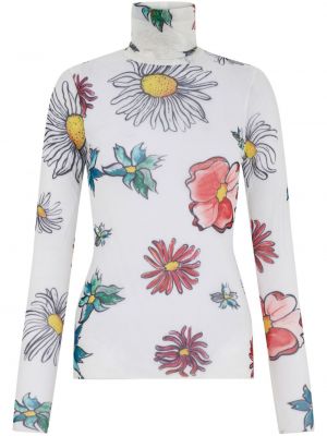 Květinové tričko s potiskem s dlouhými rukávy z polyesteru Christopher Kane - bílá