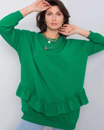 Medvilninis džemperis su raukiniais Fashionhunters žalia