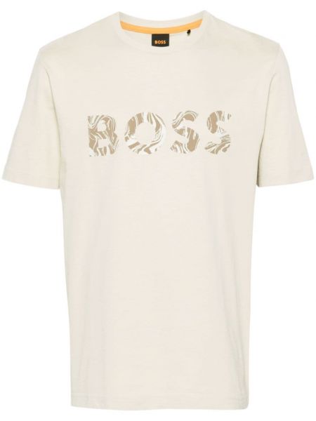 Βαμβακερή μπλούζα με σχέδιο Boss μπεζ