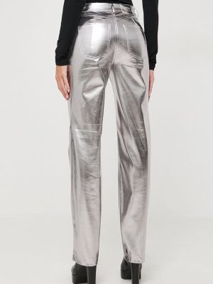 Jednobarevné kalhoty s vysokým pasem Guess stříbrné