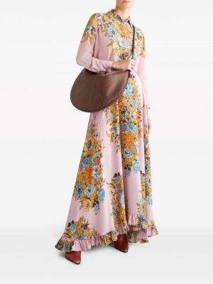 Květinové hedvábné dlouhá sukně s potiskem Etro růžové