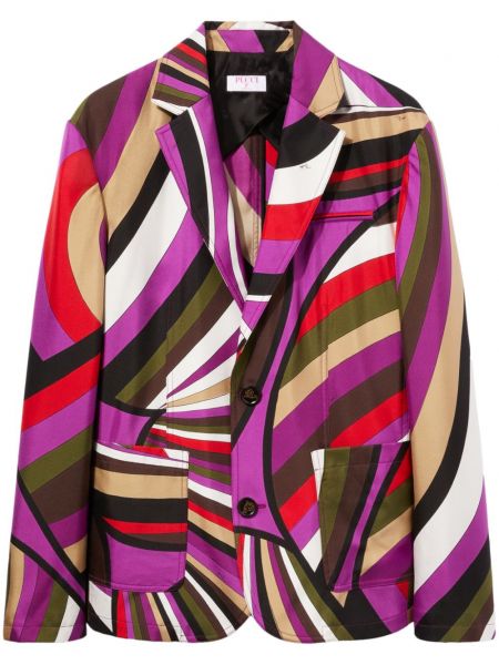 Hedvábné dlouhé sako s potiskem s abstraktním vzorem Pucci růžové