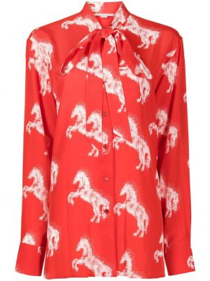 Svilena bluza s mašnom s printom Stella Mccartney crvena