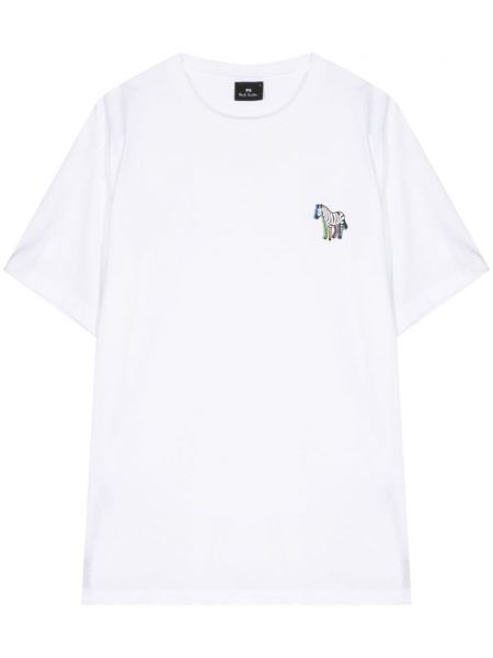 Bombažna majica s potiskom z zebra vzorcem Ps Paul Smith bela