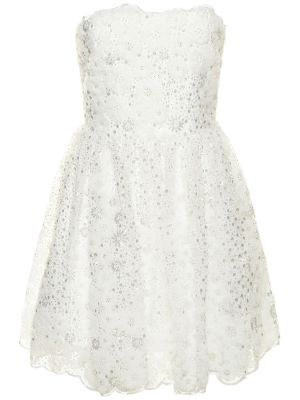 Sukienka mini z cekinami z koralikami Self-portrait biała