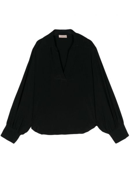 Блуза с яка от креп Blanca Vita черно