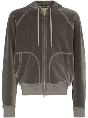 Velours hoodie mit reißverschluss Tom Ford grau