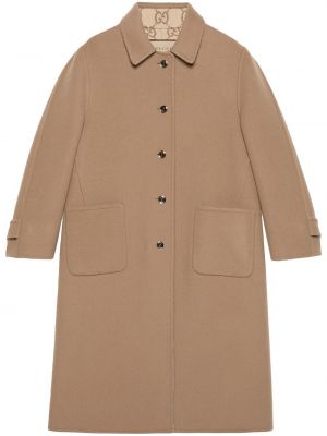 Płaszcz wełniany z nadrukiem dwustronny Gucci brązowy