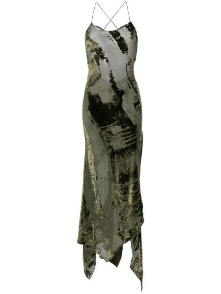 Aksamitna sukienka na ramiączkach Roberto Cavalli zielona