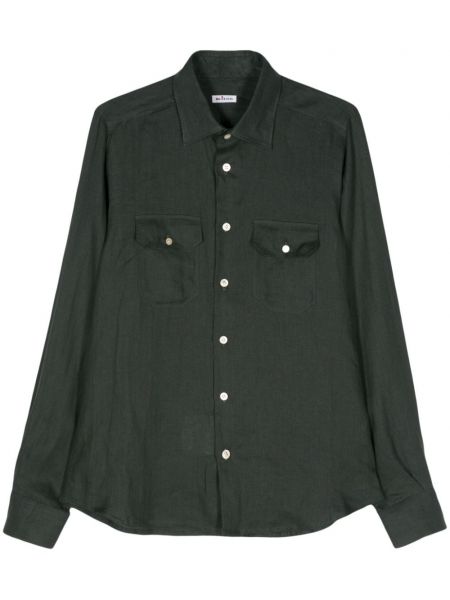 Klasična lanena dugačka košulja Kiton zelena