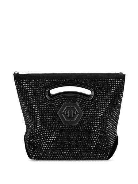 Велурени шопинг чанта с кристали Philipp Plein черно