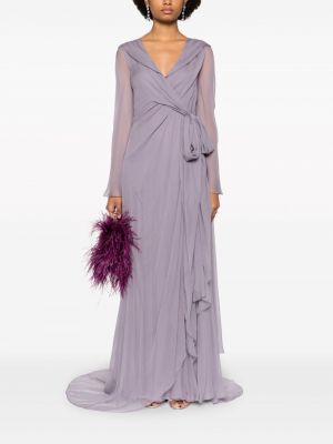 Jedwabna sukienka długa drapowana Alberta Ferretti fioletowa