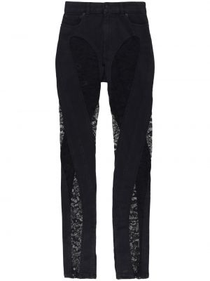 Skinny fit džínsy so sieťovinou Mugler čierna