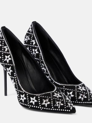 Велурени полуотворени обувки с кристали Balmain черно