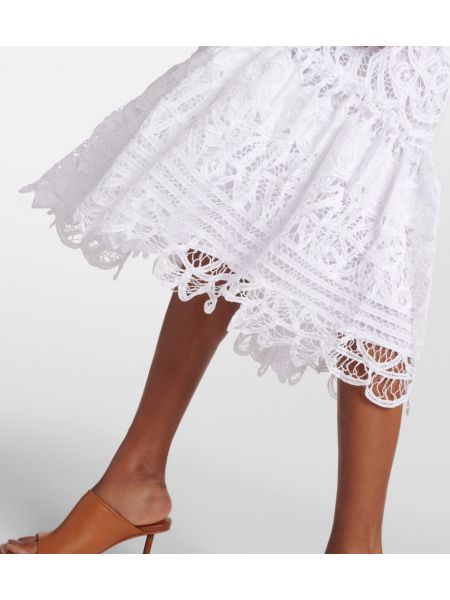 Čipkovaná ľanová midi sukňa Polo Ralph Lauren biela