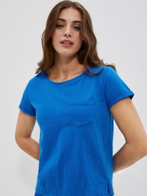 Medvilninis marškinėliai su kišenėmis Moodo mėlyna