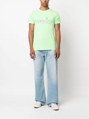 T-shirt avec imprimé slogan en coton à imprimé Erl vert