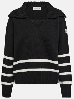 Кашмирен вълнен пуловер на райета Moncler черно